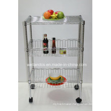 Home Kitchen Hand Push Basket Trolley Rack (BK603590B3C)